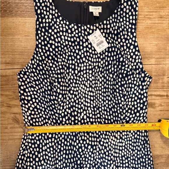 J Crew Dress Sleeveless Lined Sheath Navy Blue With White Dots Size 8 - Picture 8 of 8
